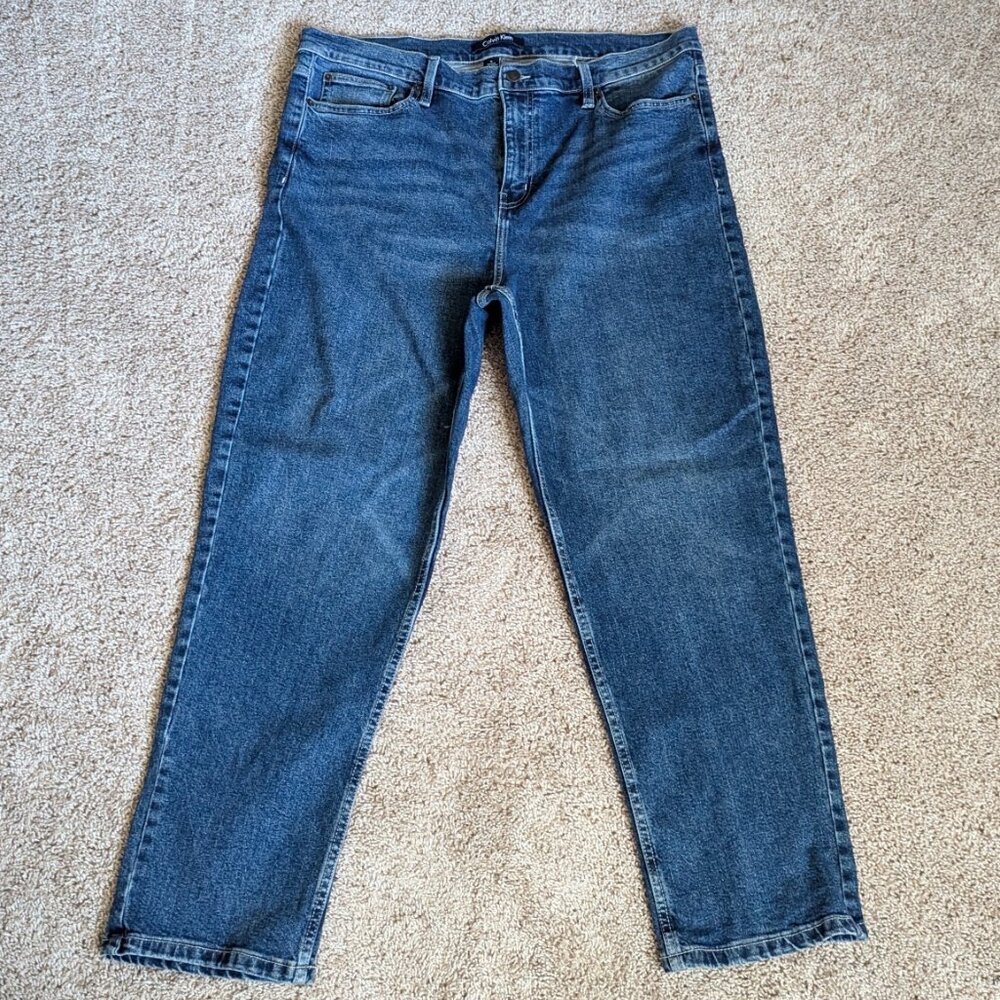 Calvin Klein Jeans Womens 16 Blue Cotton Stretch Straight Tapered Leg Distressed